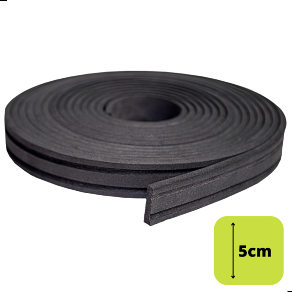 Eva Flexível 5cm Largura Rodapé Roda Meio 10 MTS 5c2-Preto
