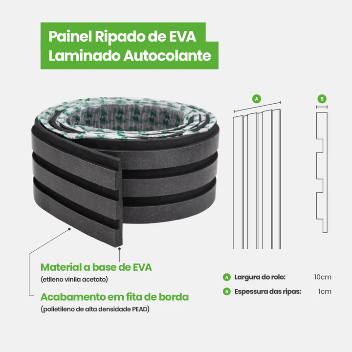 Painel Ripado Laminado 10cm Black Eva Autocolante 10 Metros - Imagem 3
