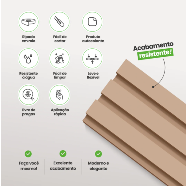 Painel Ripado Laminado 10cm Eva Autocolante Play Creme 10 MT - Imagem 3