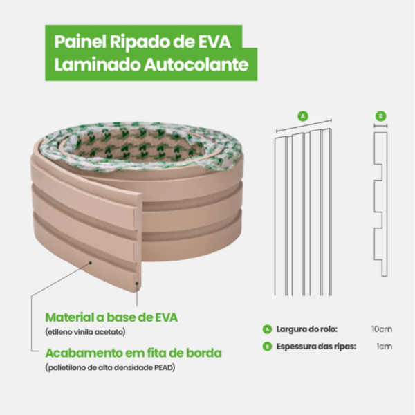 Painel Ripado Laminado 10cm Eva Autocolante Play Creme 10 MT - Imagem 2