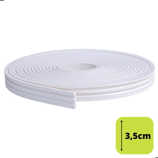 Eva Flexível 3,5cm 5 Metros, Rodapé Moldura Autocolante Boiserie Roda Meio - 3c2F-Branco