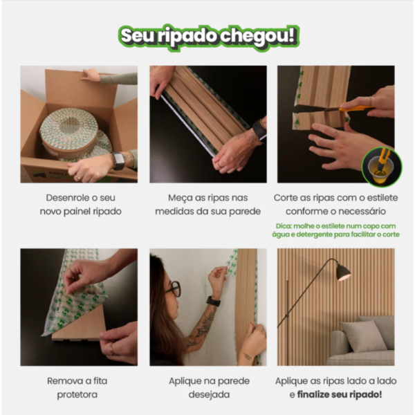 Painel Ripado Laminado 10cm Eva Autocolante Play Creme 10 MT - Imagem 4