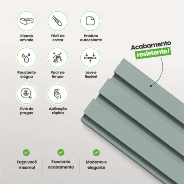 Painel Ripado Laminado 10cm Eva Autocolante Play Verde 10 MT - Imagem 7