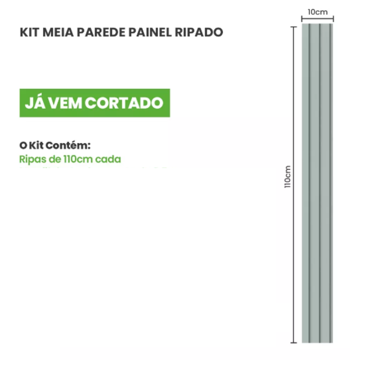 Eva Rodape Meia Parede Ripado Laminado 10cm x 1,1m - Play Verde - Imagem 3