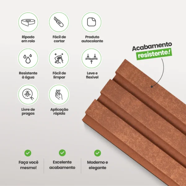 Painel Ripado Laminado 10cm Bronze Eva Autocolante 10 Metros - Imagem 2