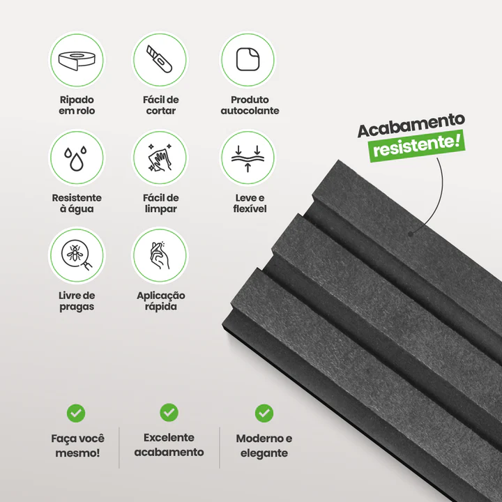 Painel Ripado Laminado 10cm Black Eva Autocolante 10 Metros - Imagem 2