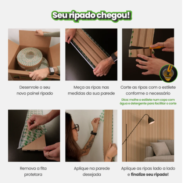 Painel Ripado Laminado 10cm Eva Autocolante Play Verde 10 MT - Imagem 4
