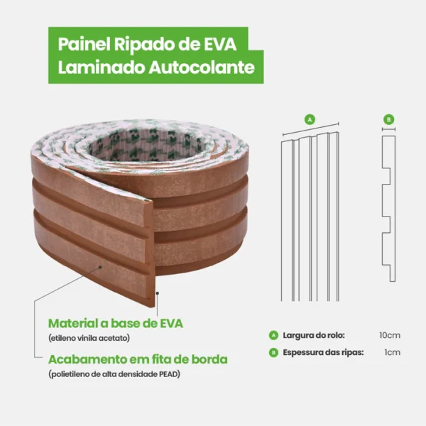Painel Ripado Laminado 10cm Bronze Eva Autocolante 10 Metros - Imagem 3