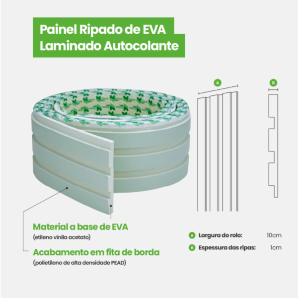 Painel Ripado Laminado 10cm Eva Autocolante Play Verde 10 MT - Imagem 6