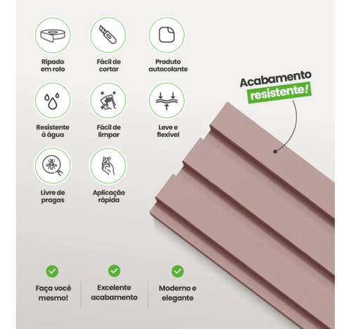 Meia Parede Ripado Autocolante Meu Rodapé 50cm X 1.10m Rosa - Imagem 3