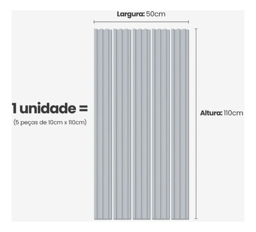 Meia Parede Ripado Autocolante 50cm 1.10m Cinza - Imagem 2