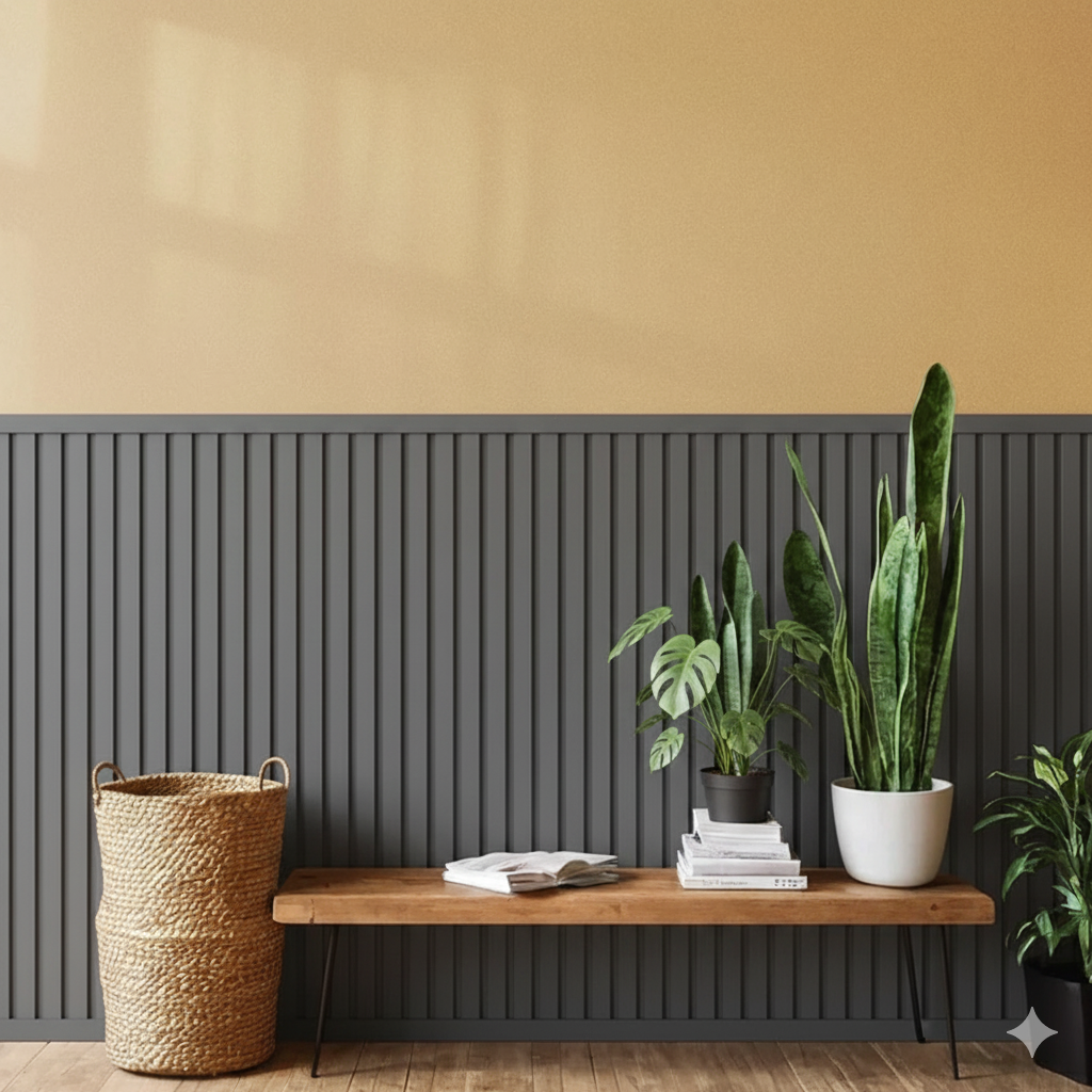 Meia Parede Ripado Autocolante 50cm X 1.10m Grafite